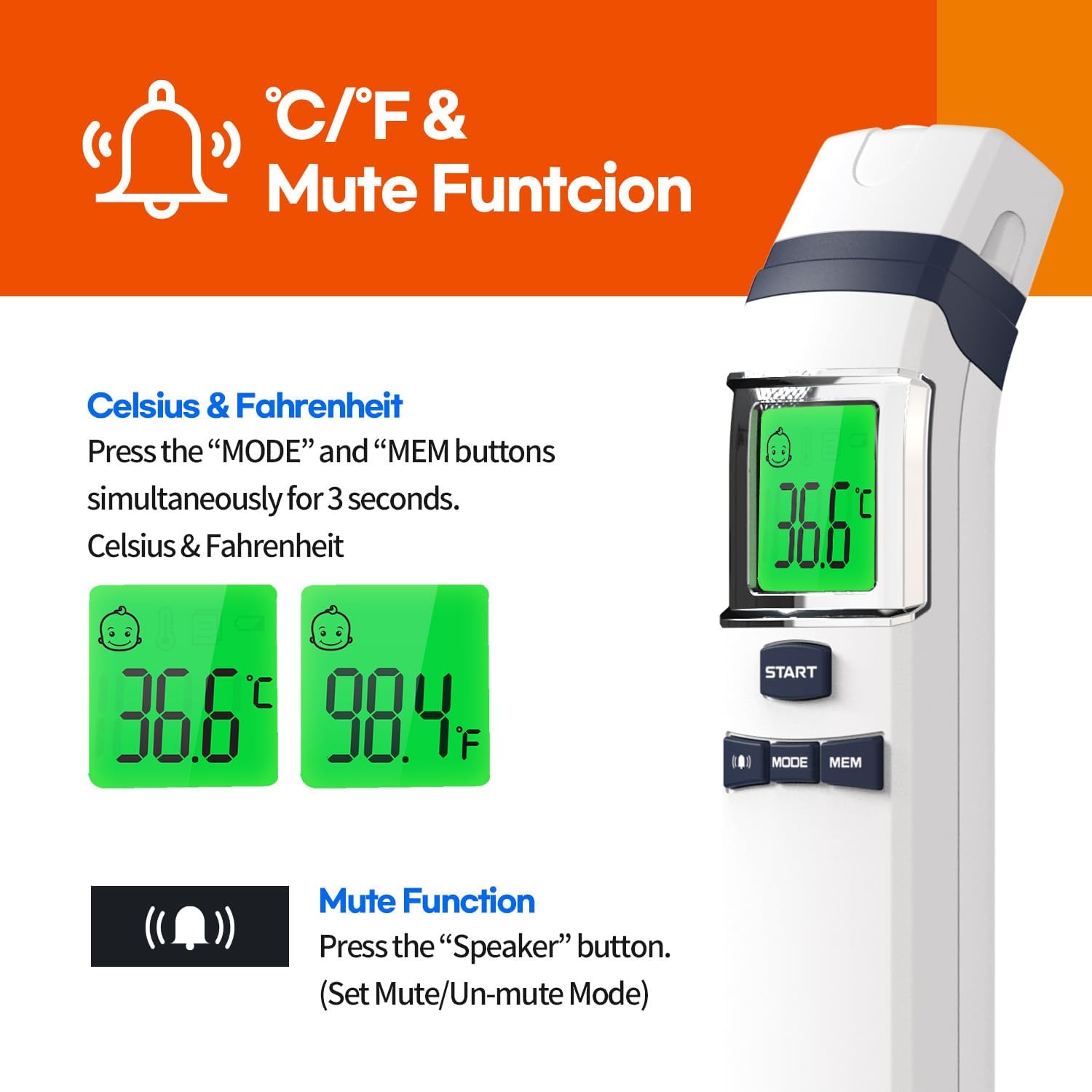 HubiBaby No-Touch Forehead Thermometer FS-700 (White)